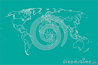 World map illustrated in white on green Vector Illustration