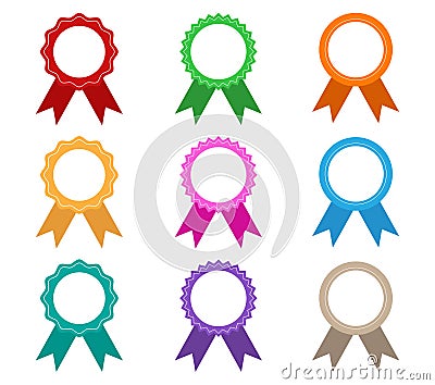 Collection of colorful award ribbons vector set isolated on white background Cartoon Illustration
