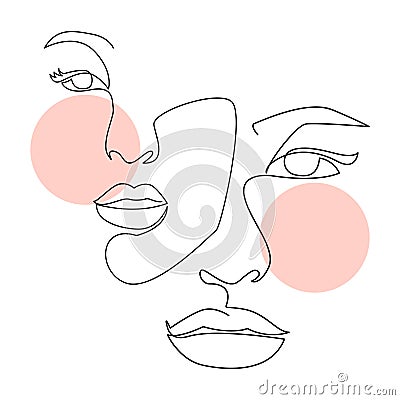 Continuous line, drawing of set faces and hairstyle, fashion concept, woman beauty minimalist, vector illustration for t-shirt, sl Vector Illustration