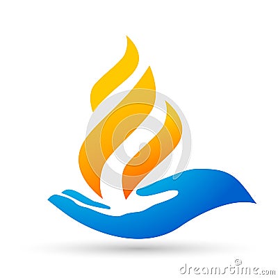 Flame hands care logo fire energy symbol icon nature drops elements vector design on white background Cartoon Illustration