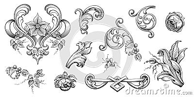 Vintage Baroque Victorian frame border floral ornament scroll engraved retro pattern tattoo calligraphic vector heraldic Vector Illustration