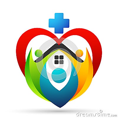 Medical heart family care globe family health concept logo icon element sign on white background Cartoon Illustration