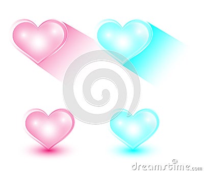 `Pink and blue heart icons on a white background.Icon design can be seen through.` Cartoon Illustration