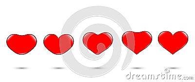 `Heart icon set, change of red heart, glitter.Love symbols on a white background for Valentine`s Day.Graphic icon design in the co Cartoon Illustration