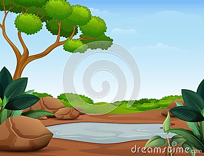 Nature scene with muddy puddle Vector Illustration