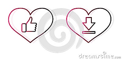 `outline love icon.Button layout,heart icon, vector, thumbs up and download graphic design in the concept of love.Social media lov Cartoon Illustration