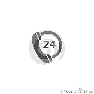 Dial phone, 24 hours service black vector icon. Vector Illustration