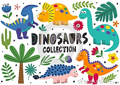 Set of isolated cute dinosaurs part 2 Vector Illustration