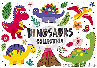 Set of isolated cute dinosaurs part 1 Vector Illustration