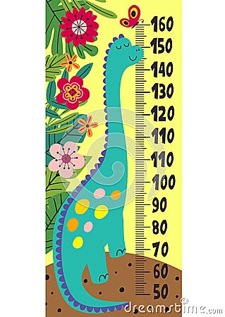 Growth measure with cute dinosaur Vector Illustration