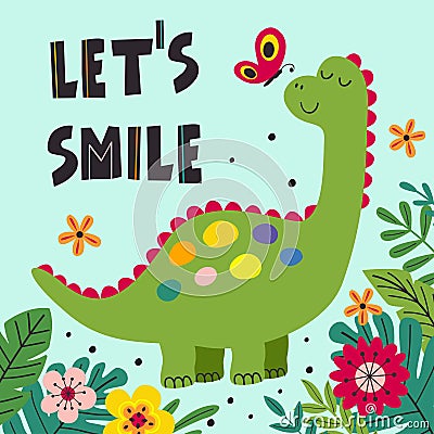 Poster with smiling dinosaur Vector Illustration