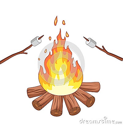 Campfire and marshmallow roast on a stick Vector Illustration