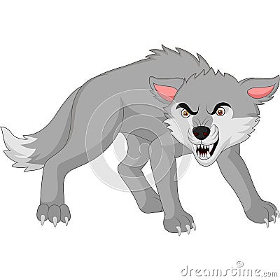 Cartoon angry wolf isolated on white background Vector Illustration