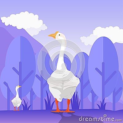 Goose vector in the jungle for background wallpaper or templates Vector Illustration