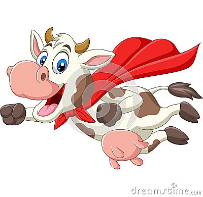 Cartoon cute superhero cow flying Vector Illustration