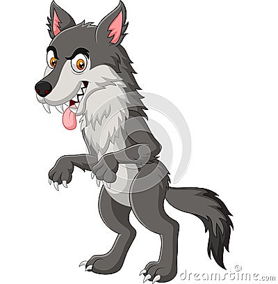 Cartoon angry wolf isolated on white background Vector Illustration