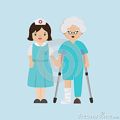 Nurse helping senior patient with a cane. Stock Photo