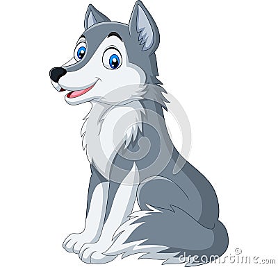 Cartoon wolf sitting on white background Vector Illustration