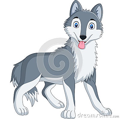 Cute wolf cartoon on white background Vector Illustration