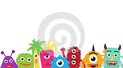 Happy cute cartoon monsters gangs on white background Cartoon Illustration