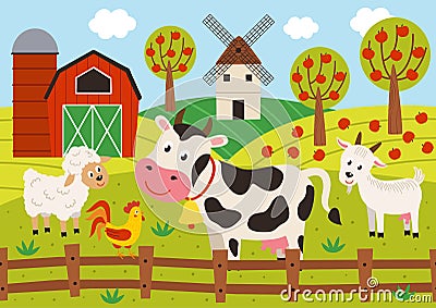 Pets stand in the barnyard Vector Illustration