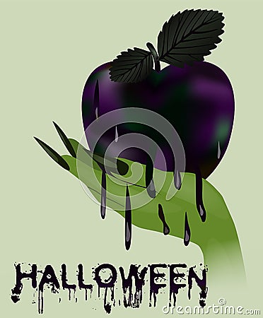 Happy halloween banner. Poisoned apple and witch Vector Illustration