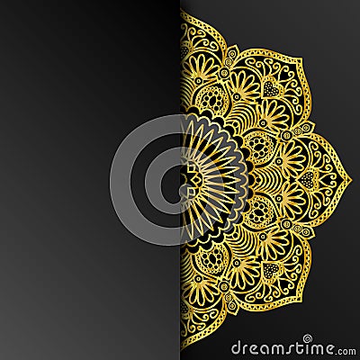 Luxury Ornamental Golden Mandala Design in Black Background Cartoon Illustration