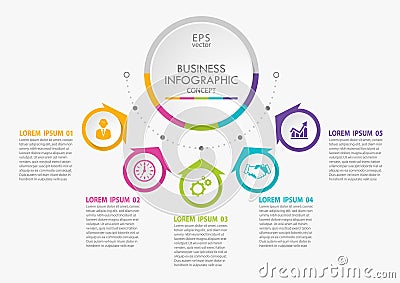 Presentation Business circle infographic template with 5 options. Vector Illustration