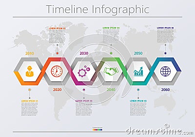 Business data visualization. timeline infographic icons designed for abstract background template with 6 options. Vector Illustration