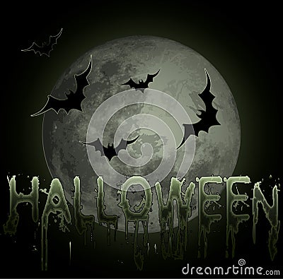 Happy halloween wallpaper with moon and black bats, vector Vector Illustration