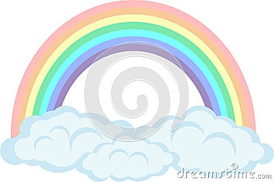 Flat pastel Rainbow with clouds Vector Illustration