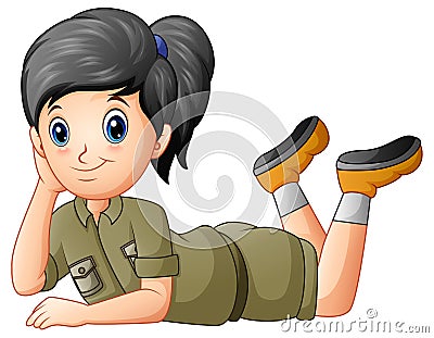 Scout girl cartoon lying on white background Vector Illustration