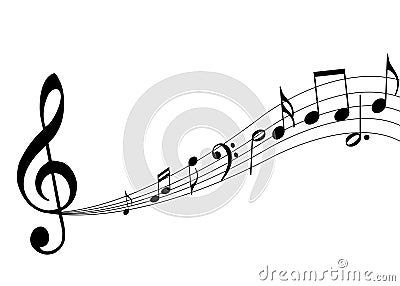 Music notes with scale and treble clef Vector Illustration