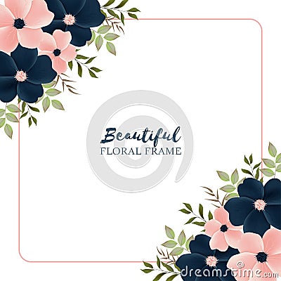 Cute floral frame with pink navy flower bouquet Stock Photo