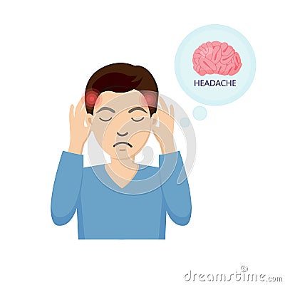 Man suffers from headache and migraine. Vector Illustration