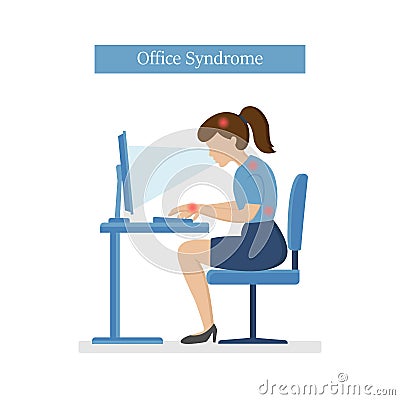 Young employee having office syndrome. Cartoon Illustration