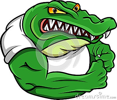 Cute muscle crocodile cartoon Vector Illustration