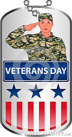 Military tag stamp of veterans day. Soldiers salute all who served the country Vector Illustration