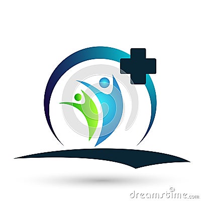 Medical health care clinic cross people care healthy life care logo design icon on white background Cartoon Illustration