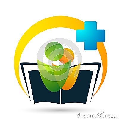 Medical health care clinic cross people care healthy life care logo design icon on white background Cartoon Illustration