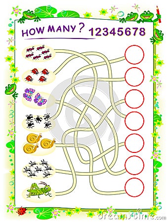 Logic puzzle game for children with labyrinth. Printable worksheet for math textbook. Educational page for kids book. Vector Illustration