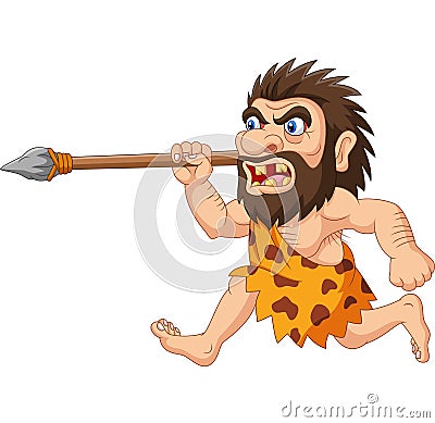 Cartoon caveman hunting with spear Vector Illustration