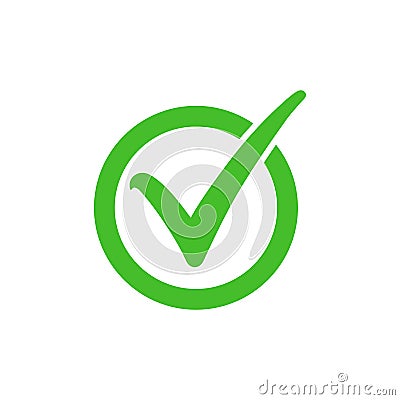 Tick symbol in green circle, checkmark in checkbox vector icon. Vector Illustration