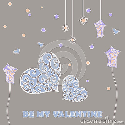 Greeting card for Valentine`s Day. With an inscription Be my Valentine. Vector Vector Illustration
