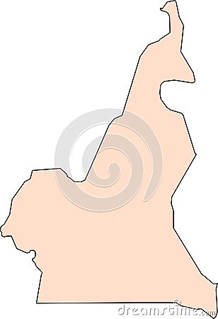 Map of Cameroon with black contour lines Cartoon Illustration