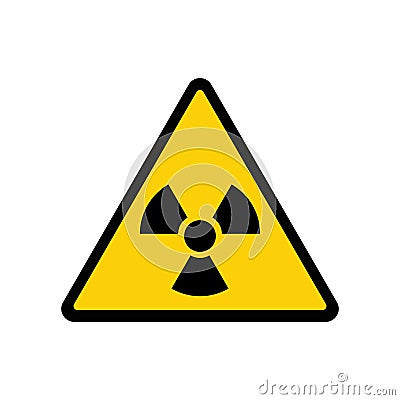 Sign toxic. Warning radioactive zone in triangle icon isolated on white background. Color radioactivity image. Dangerous radiation Vector Illustration