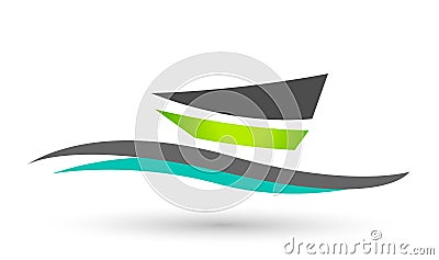 Abstract ship boat Swoosh Template Logo business on Corporate Invest Logo design. Financial Investment on white background Cartoon Illustration