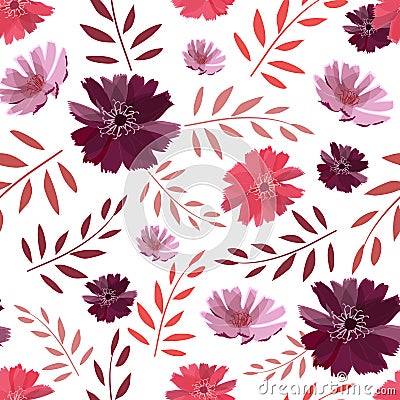 Art floral vector seamless pattern. Summer, autumn garden flowers isolated on white background. Stock Photo