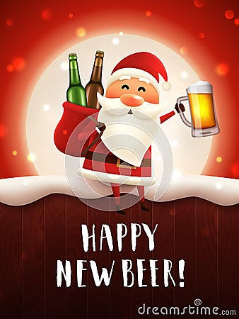 Happy new beer greeting card. Vector Illustration