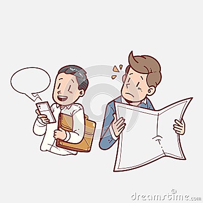 People getting news alert from phone app Vector Illustration